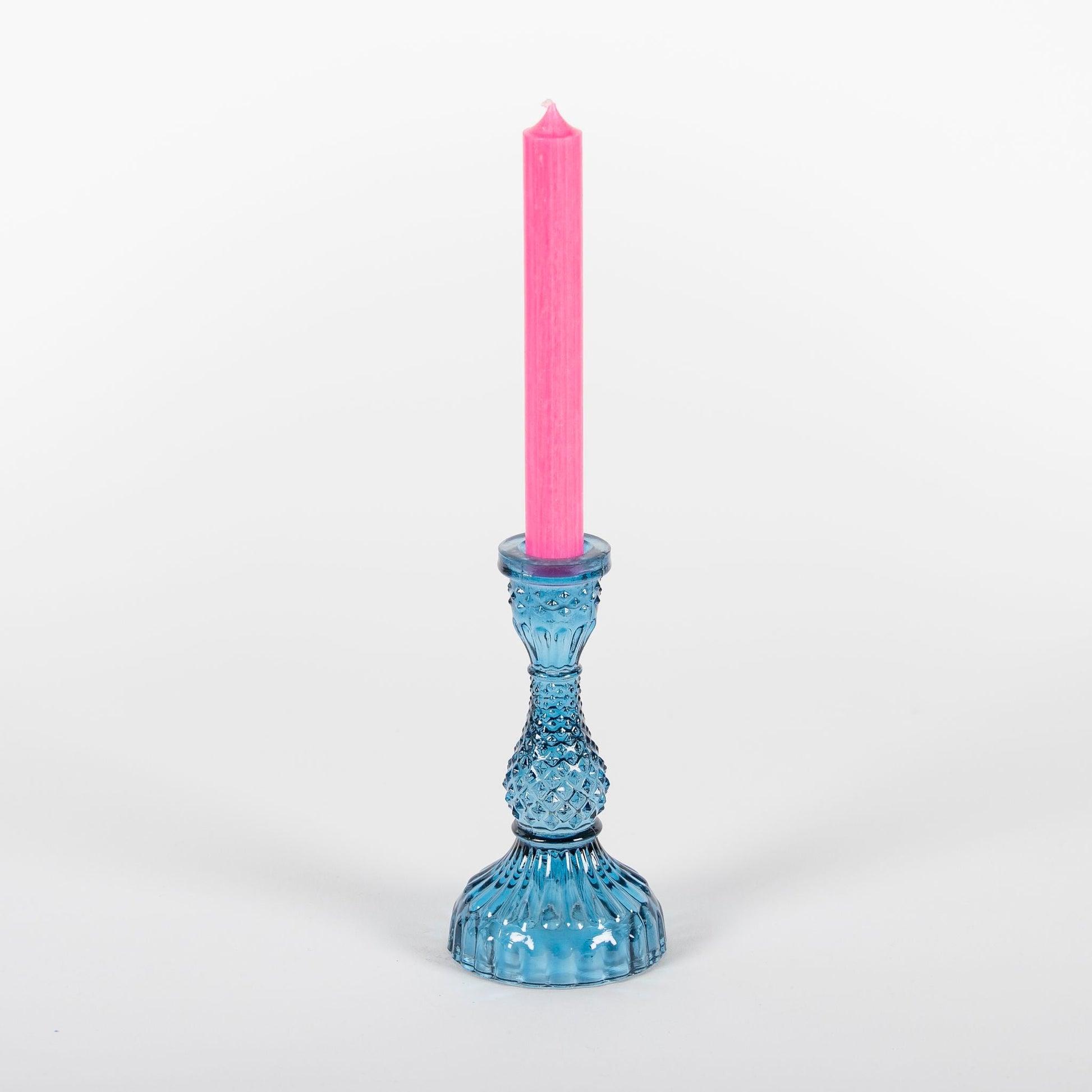Inky Blue Glass Candlestick - Tableday